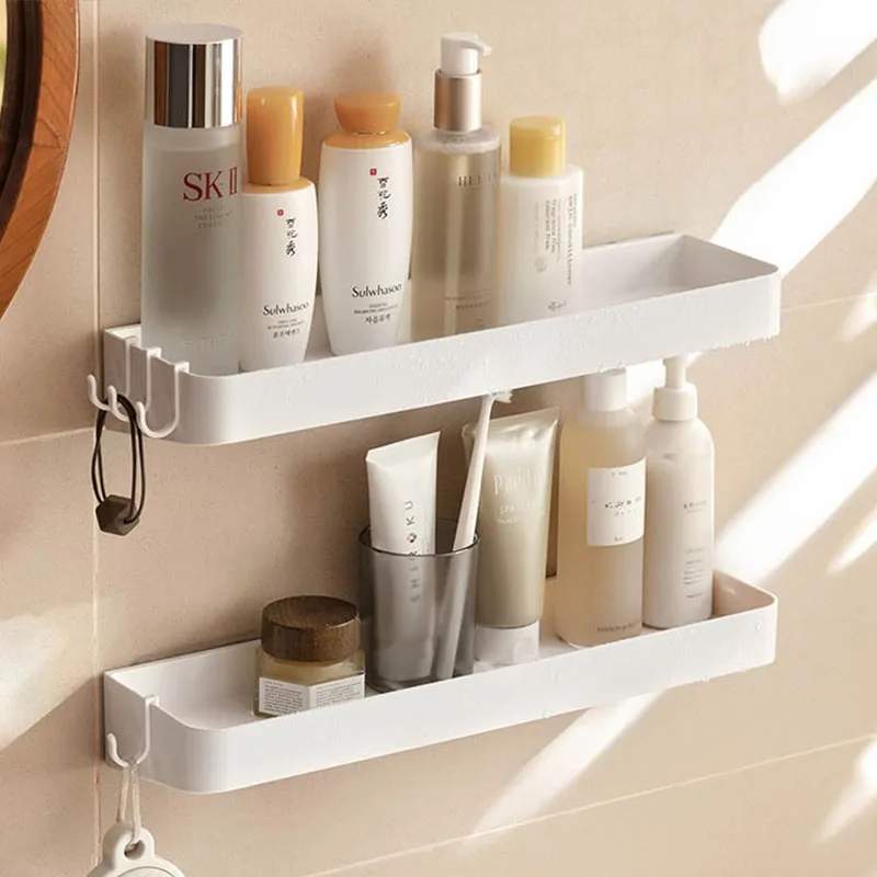 Toilet Cosmetics Shelf White Self-adhesive Bathroom Body Wash Shampoo Organization Shelves Storage Racks Storage Support Holder