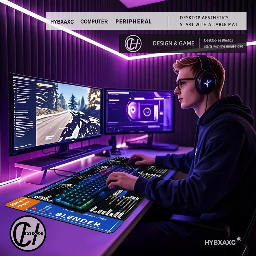 Shortcuts pattern for Blender 3D Modeling mouse pad Locking Edge Table Keyboard Non-Slip Computer Accessories Desk Mat HYBXAXC