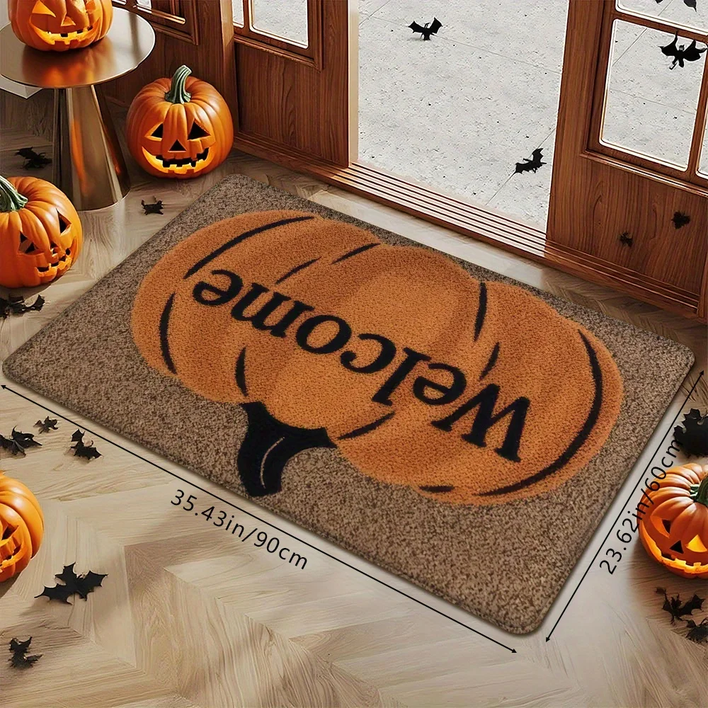 

VIKAMA Halloween Pumpkin Bat Spider Web Pattern Floor Mat for Entrance of Hallway, Autumn Floor Mat for Home Decoration