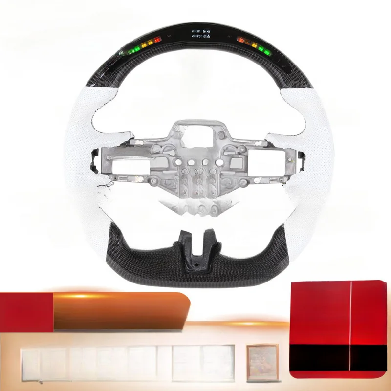 

Руль для Mustang из перфорированной кожи белого цвета и карбона с LED-подсветкой