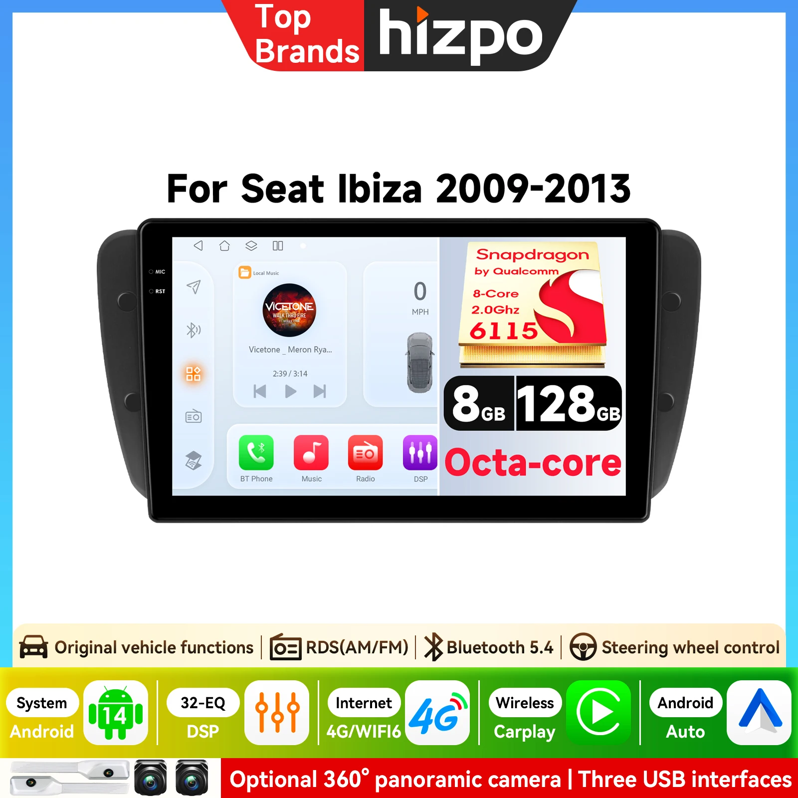 KI-Intelligenter Bildschirm CarPlay Android Auto Autoradio für Seat Ibiza 6j 2009 - 2013 GPS Multimedia Stereo Videoplayer AutoRadio