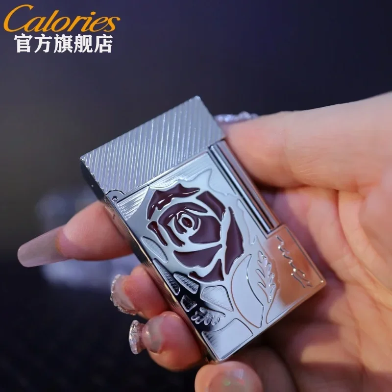 2027 Calorie New Inflatable Steel Tone Sliding Lighter Retro Rose Color Light Luxury High-end Gift for Male and Female Friends