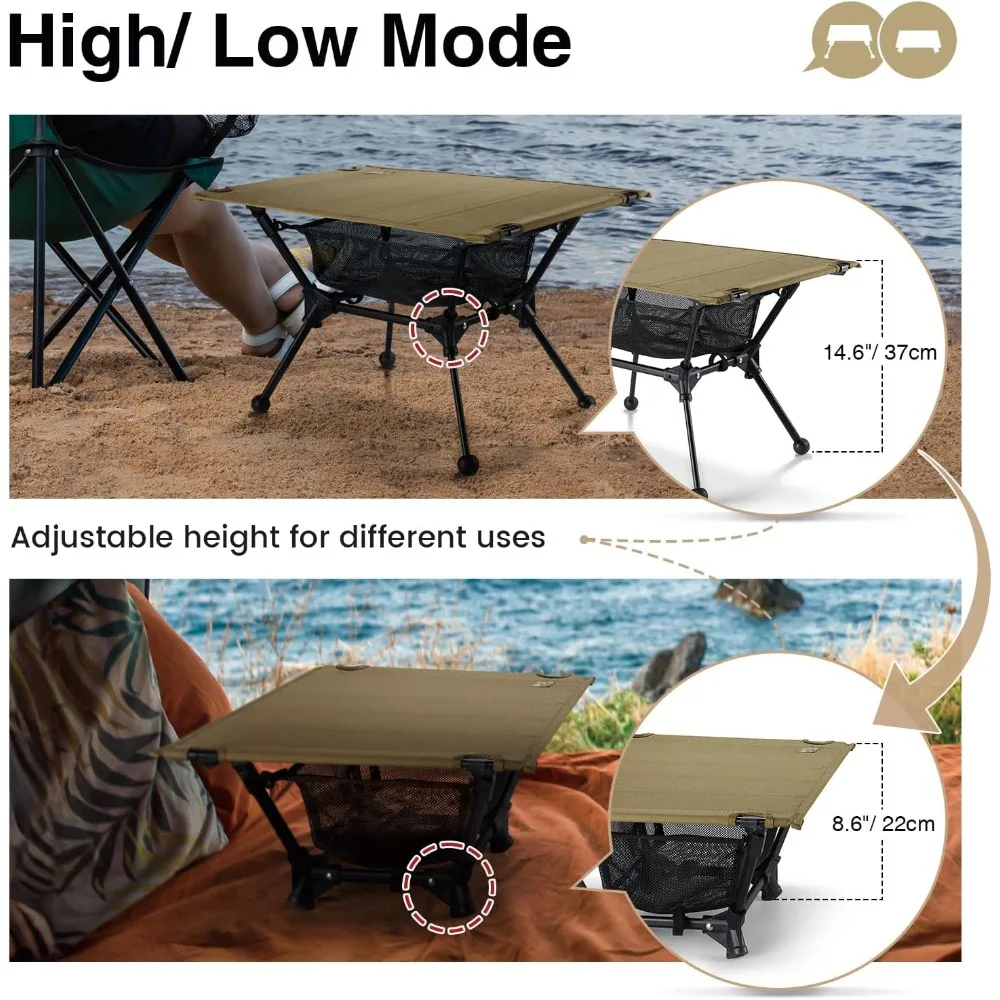 Lightweight Portable Folding Camping Table with Mesh Storage, Adjustable Height for Outdoor Activities