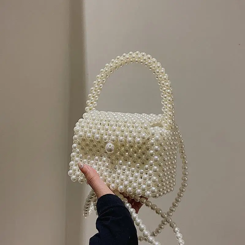 2023 Pearl Crossbody Bags Handmade Beaded Pearl Handbags Fashion Girl Gift Phone Pocket Wedding Party Clutches