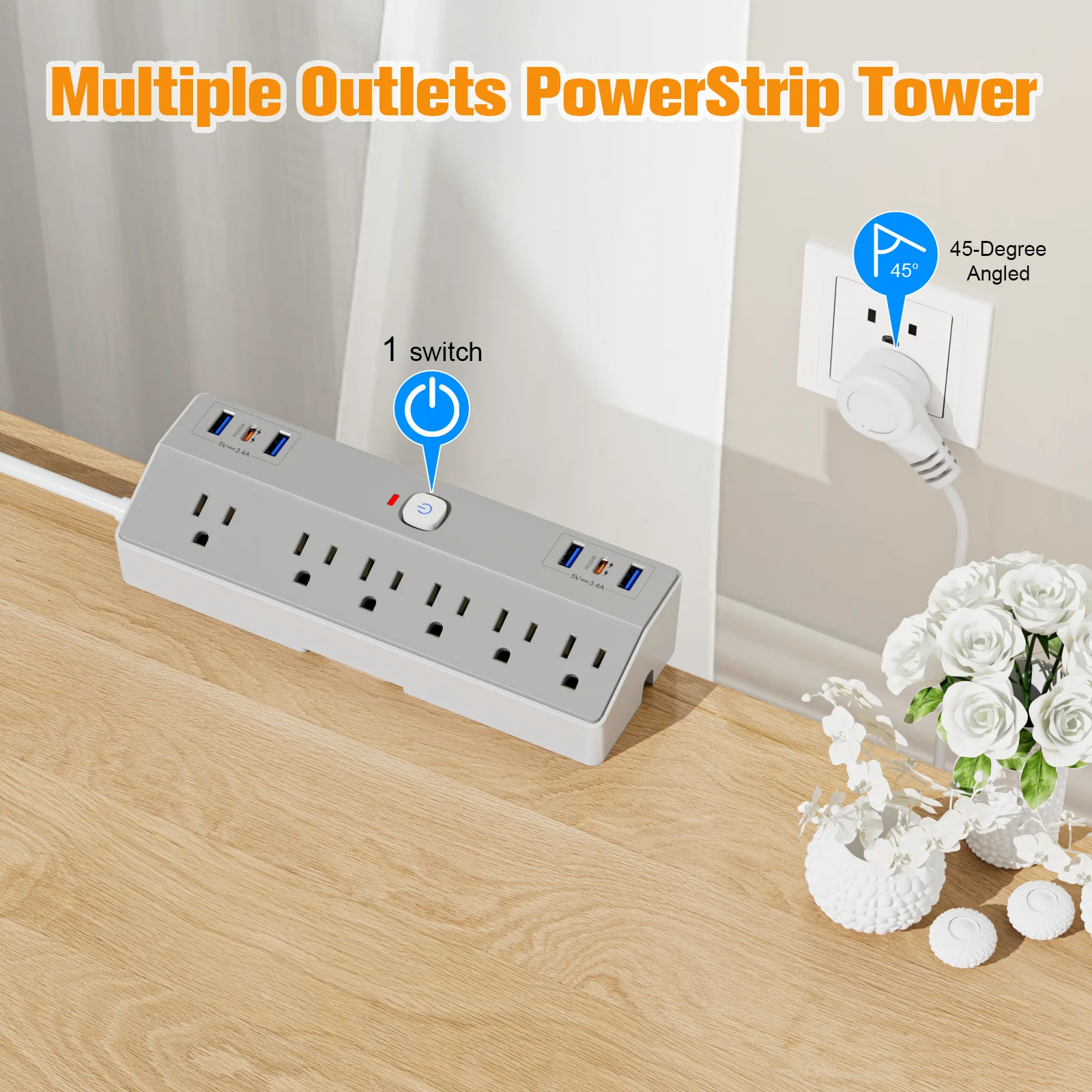 Model zacisku amerykańskiego z listwą zasilającą PD20W i przedłużaczem o długości 3 m nadaje się do biura, domu, szkoły i innych