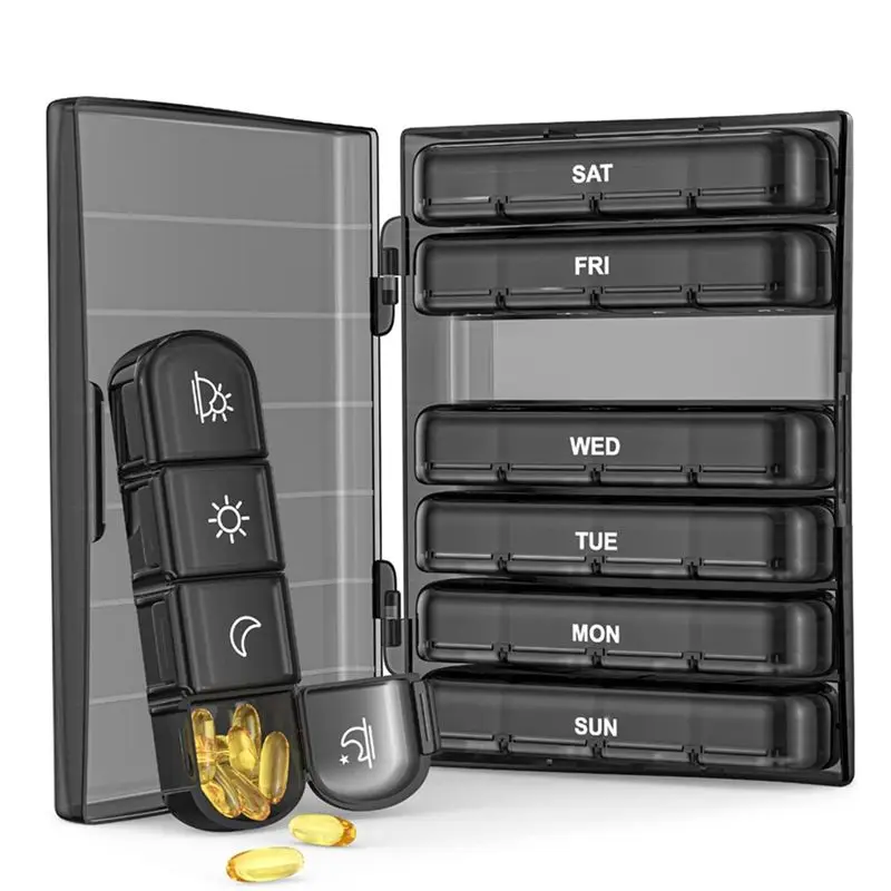A77I Weekly Pill Organizer 4-Times A Day, Daily Pill Box 7 Day Portable for Travel, Light-Proof Pill Case