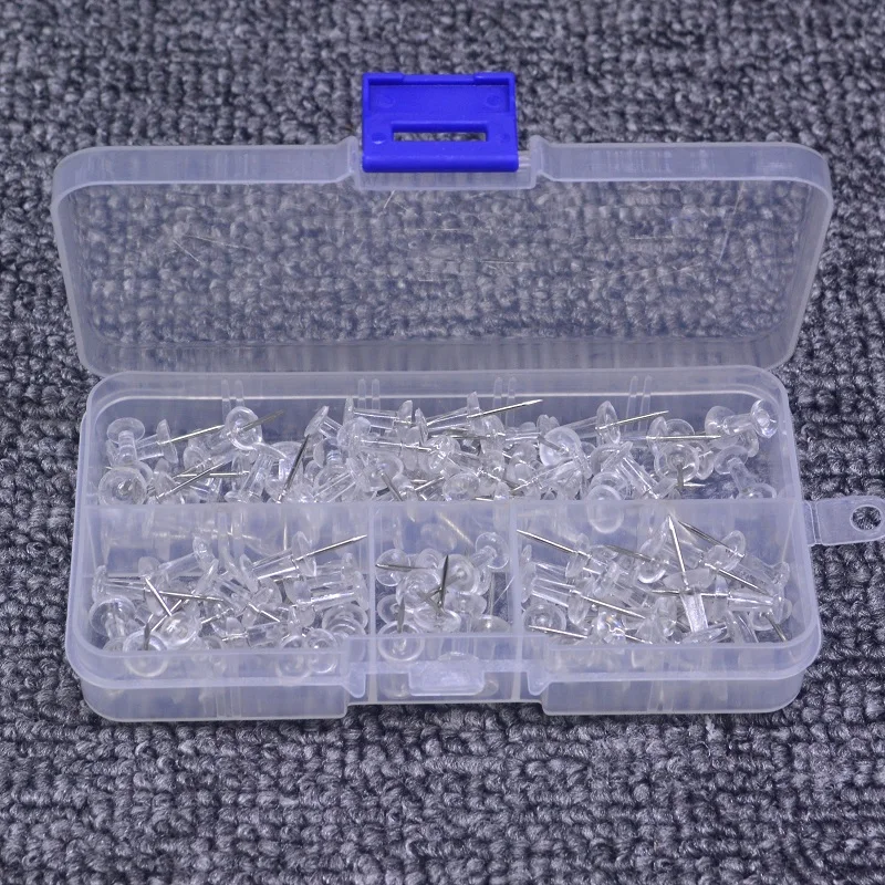 100pcs/box  transparent  push pins office binding Cork Board Safety Colored pin big head needle pins