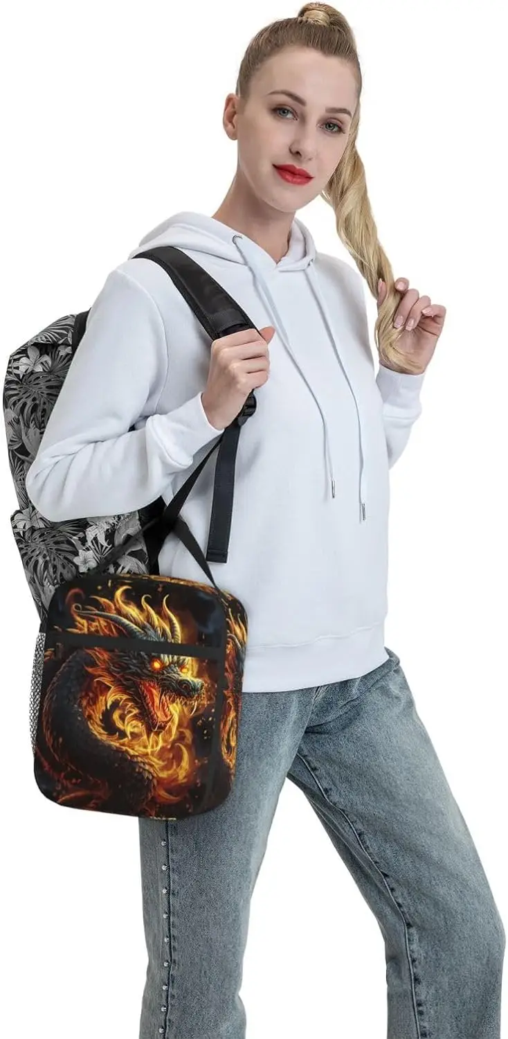 Fire Chinese Dragon Lunch Bag For Women Men Insulated Reusable Lunchbox Cooler Totes For Work Office Picnic Camping Travel