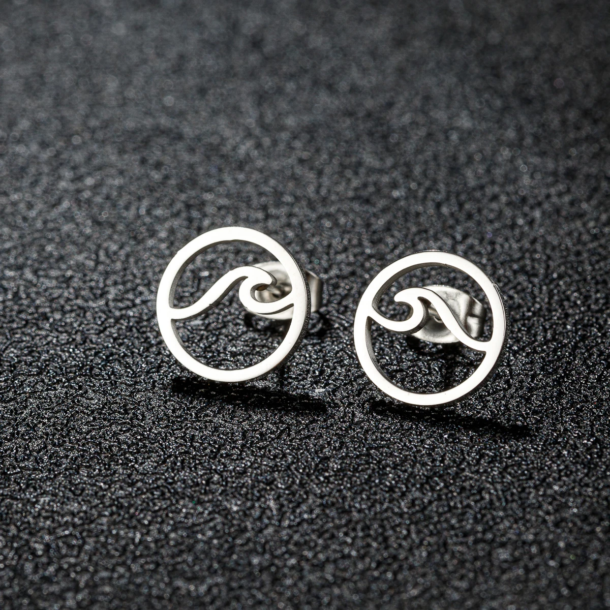 Simple Round Design Sea Wave Earings Geometric Ocean Surf Stud Earrings Stainless Steel Jewelry Gift Wholesale Pendientes - view 2
