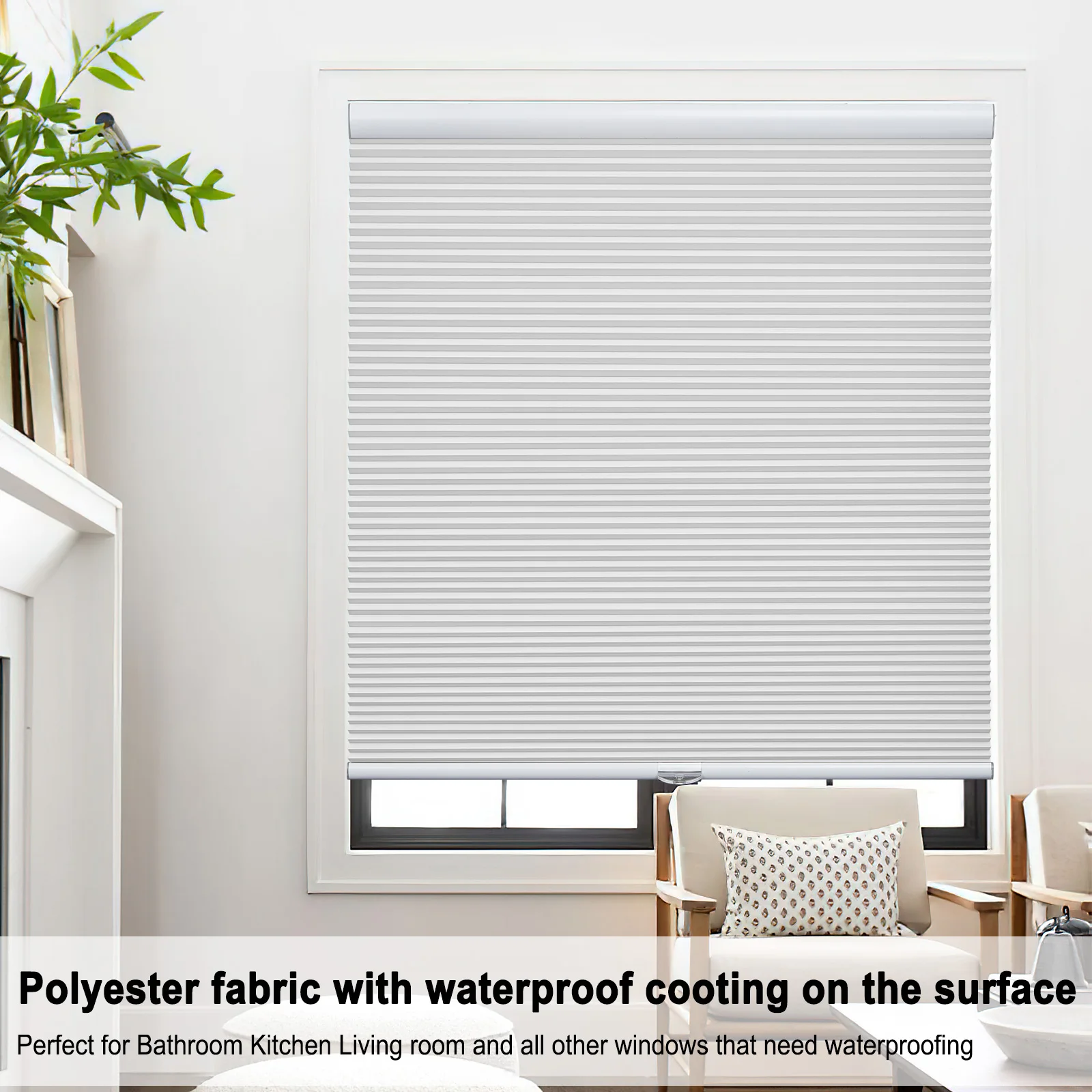 Moonice Cordless Cellular Window Shades Blackout Waterproof Thermal Insulated Custom Honeycomb Shades for Indoor Windows Blinds