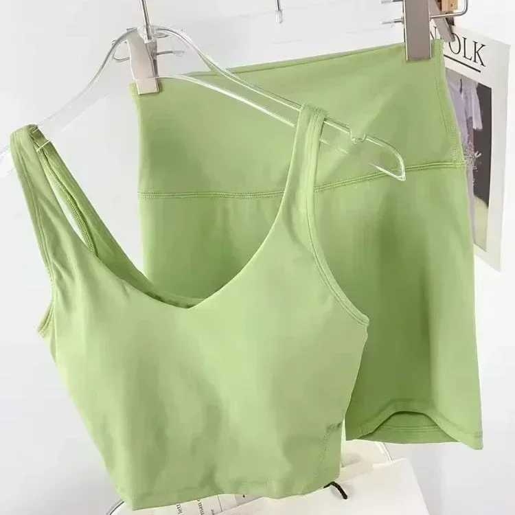 

Lemon 2 Piece Sport Suit Sports Bra High Waist Skinny Shorts 6" Breathable Quick Dry Running Fitness Workout Yoga Short Pants