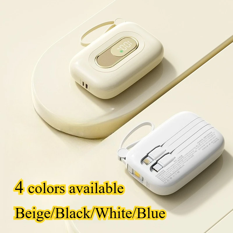 Mini banco de energía portátil de Ultra capacidad, 10000/20000mAh, con Cable incorporado, batería compacta de carga rápida para Huawei, Apple y Android