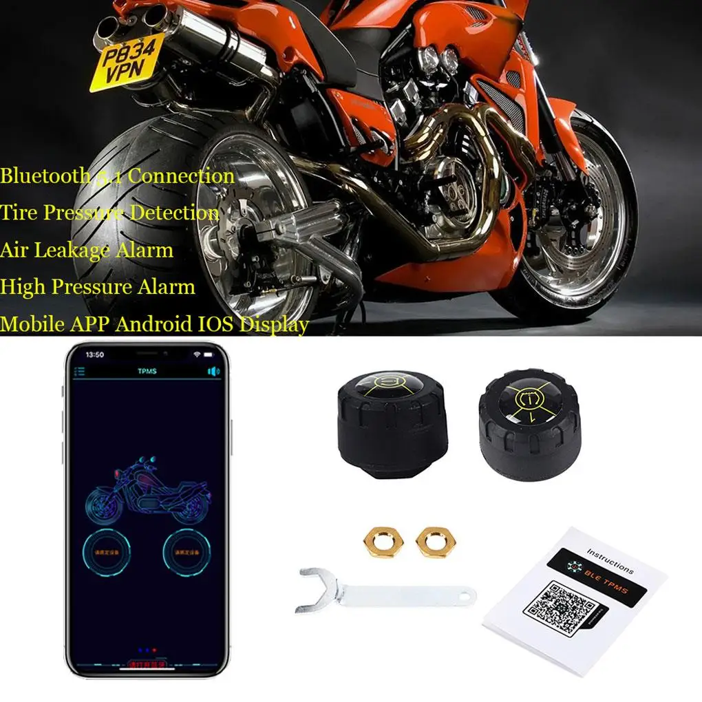 

Motorcycle TPMS 2/4 Sensors Bluetooth 5.1 Tire Pressure Monitoring System for Android/iOS Tyre Pressure Monitoring System