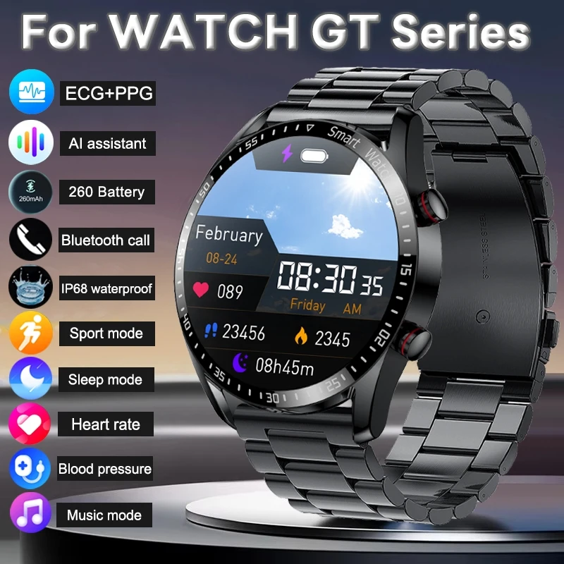

Новые умные часы с голосовым вызовом для мужчин GT Series 1,53-дюймовый AMOLED-экран Спортивные часы ЭКГ + PPG Смарт-часы для здоровья для Android IOS 2025