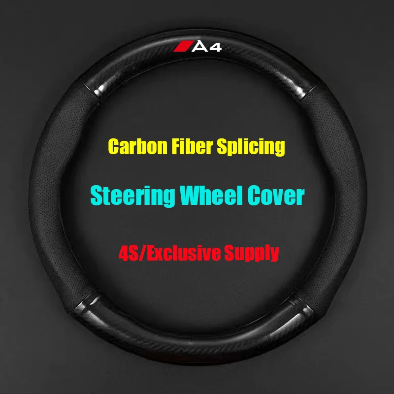 

38cm Ultra-thin Car Steering Wheel Cover Genuine Leather Carbon Fiber Non-slip Summer Winter For Audi A4 Auto Accessories