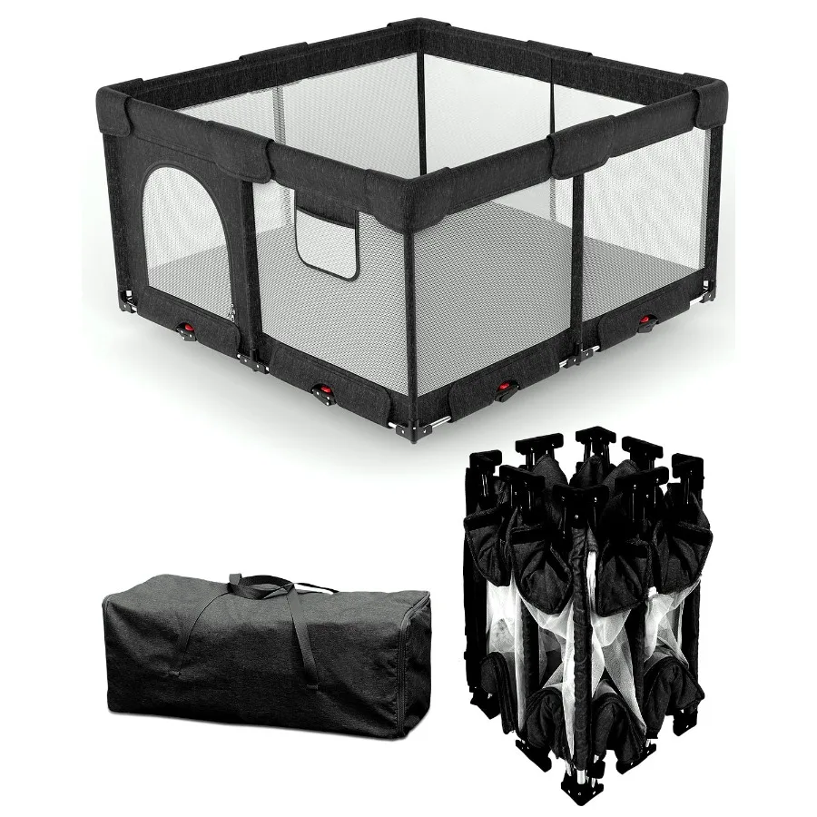 Parque infantil plegable para bebés con tapete grueso no extraíble, plegable para bebés y niños pequeños, parque infantil plegable extra grande (negro 51"×51")