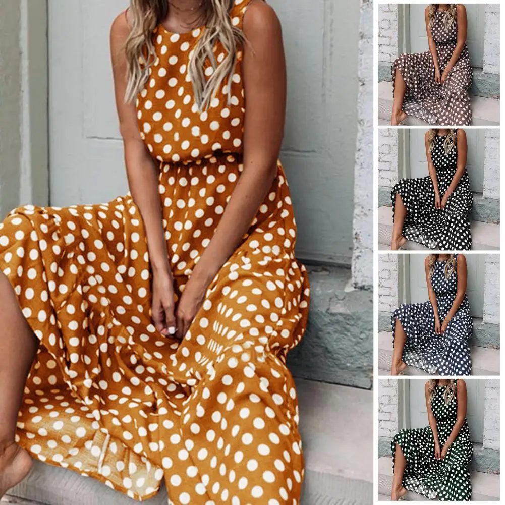 Dot Print Vest Dress Women Sleeveless Pullover Baggy Dot Print Vest Dress Loose Fit Women Dress платье женское female vestidos