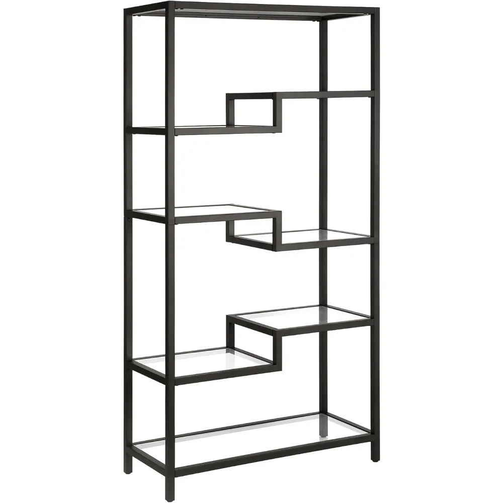 Tall Rectangular Bookcase in Blackened Bronze, for Home Office, Living Room, Bookcases