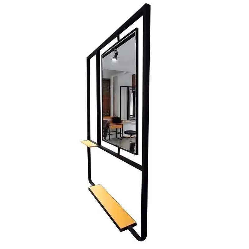 Floor Standing Hair Cutting Mirror Table, Simple and Modern Iron Art Hair Salon Dedicated Hairdressing Mirror