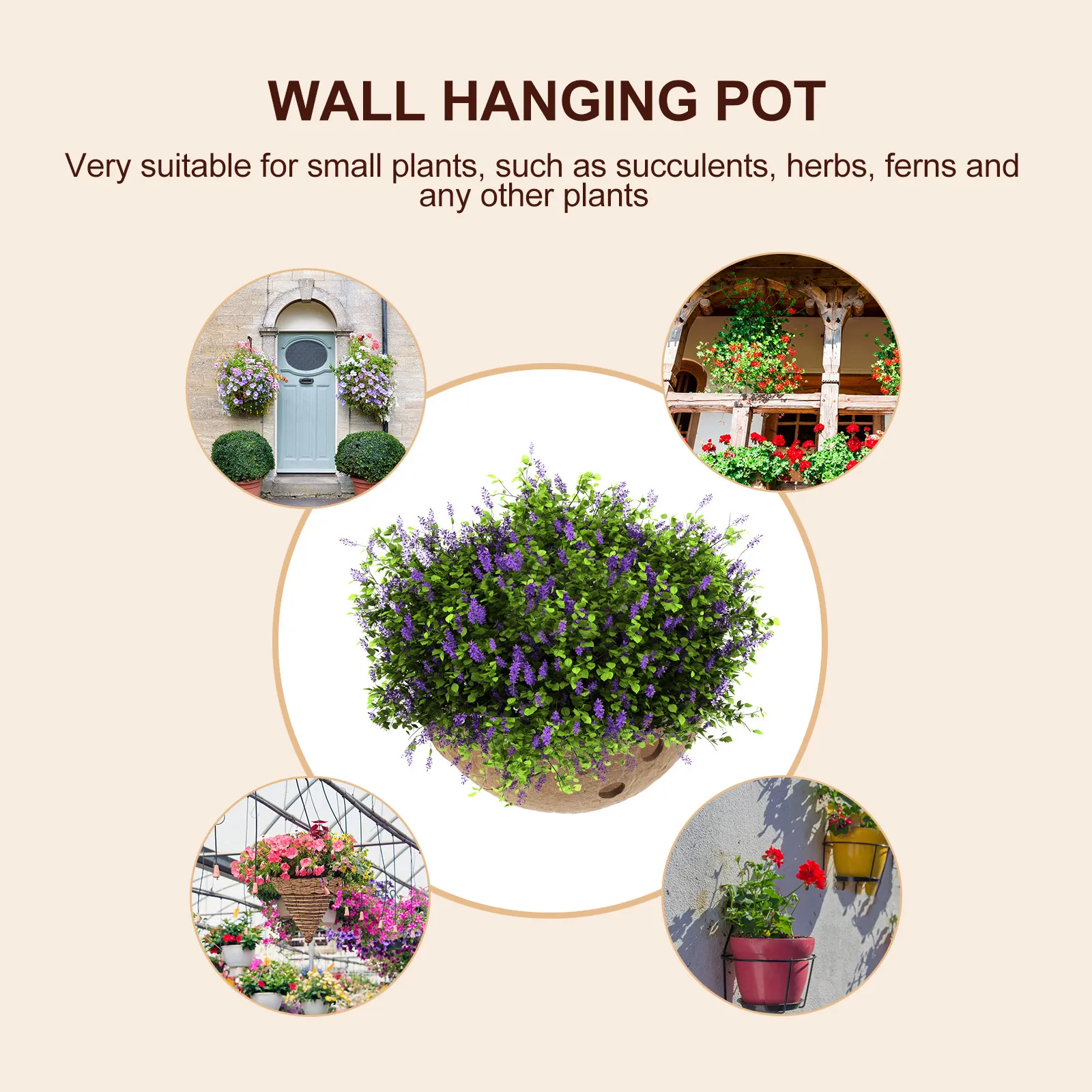 Hanging Coconut Shell Planter Pot for Succulents, Herbs & Ferns – Natural Decorative Hanging Flowerpot for Balcony, Cafe, Hotel