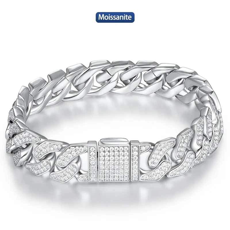 

S925 Silver Moissanite Cuban Link Bracelet 7~8.5inch HipHop Style Jewelry Personalized customization Valentine's Day Gift