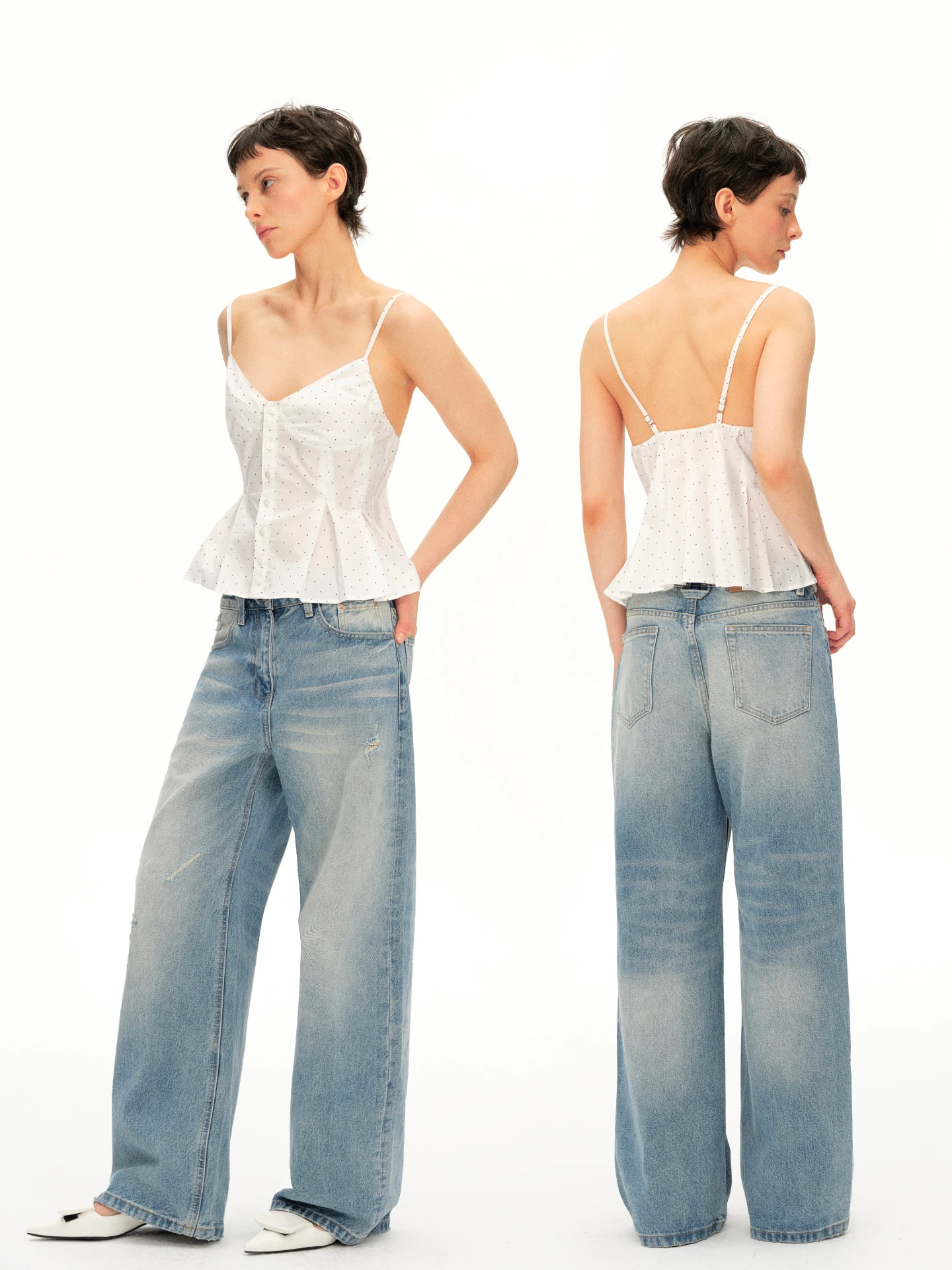 Classic BGT Loose Wide Leg Jeans 100% Cotton Stone Ground Blue Washed Natural Waist Straight Cut Non-Stretch Summer Jeans