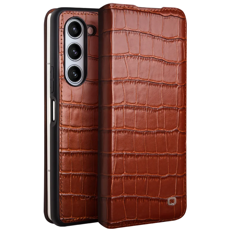 

For Samsung Galaxy Z Fold5 Fold 5 Real Genuine Leather Flip Cover Phone Case Crocodile Grain Natural Cowhide Qialino Brand