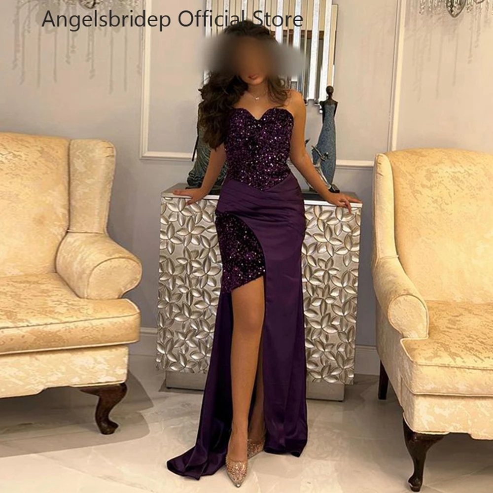 

Angelsbridep Saudi Arabia Prom Dresses Sweetheart Mermaid Prom Gowns Sparkly Sequins Slit Floor Length Dubai Formal Party Gowns