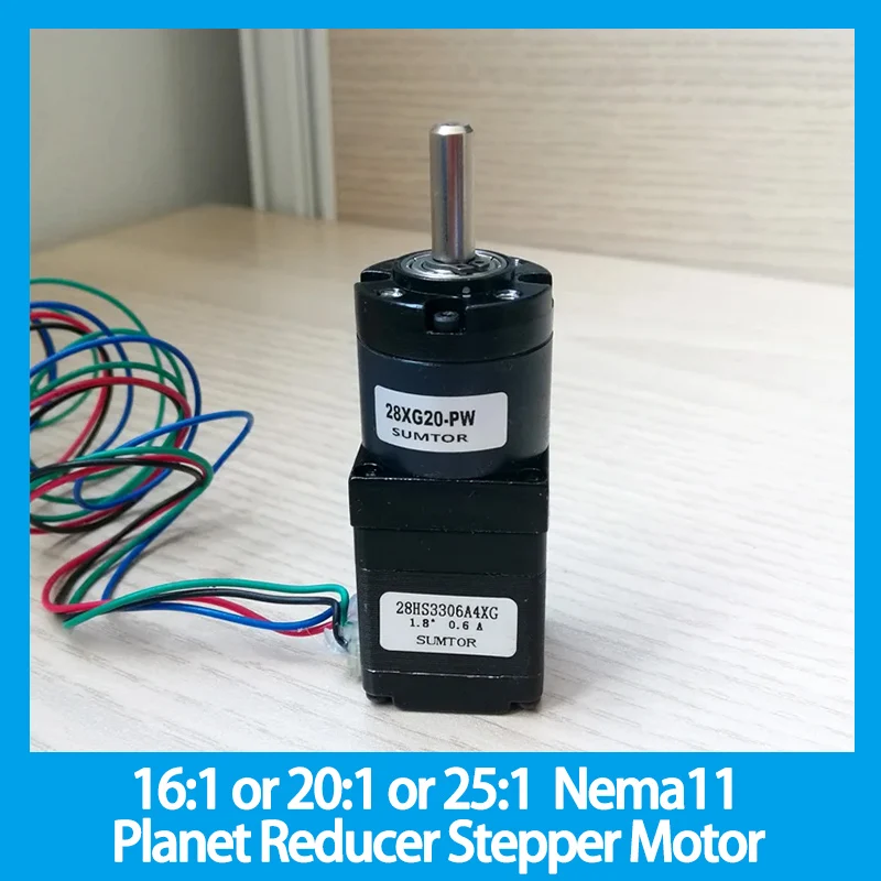 16:1 or 20:1 or 25:1  Nema11 Planet Reducer Stepper Motor length 28mm Nema 11 Geared Stepper Motor 