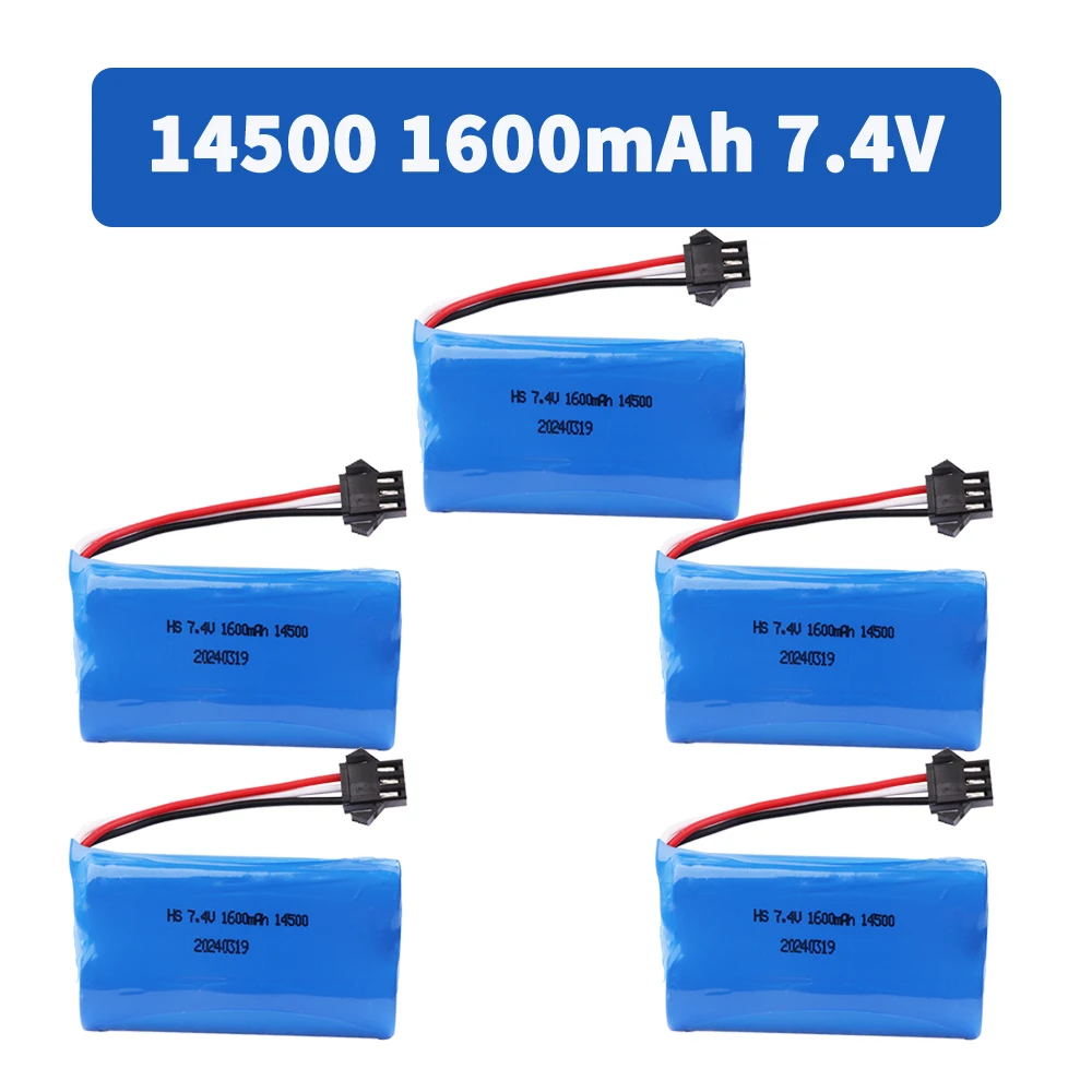 

7.4V 1600mAh 14500 SM3P Plug Li-ion battery for Electric Toy water bullet gun toy parts 7.4V battery for Vehicles RC toy 1-10PCS