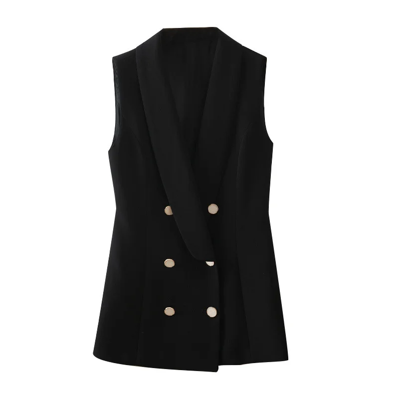 #5110 Spring Autumn Black Blazer Vest Doubel Breasted Waistcoat Outewear Sleeveless Jacket Slim Fit Office Vest Coat Women