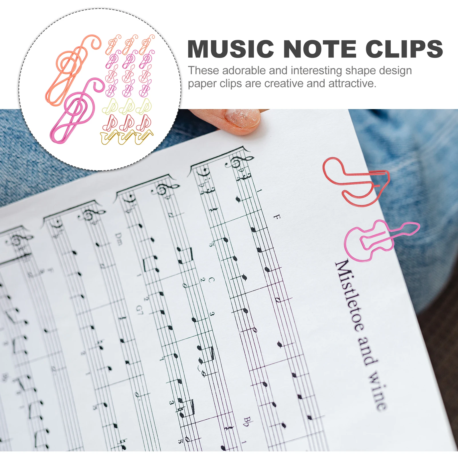 

60 Pcs Colored Paper Clips Music Notes Pattern Office Supply Bookmark School Musical Paperclips