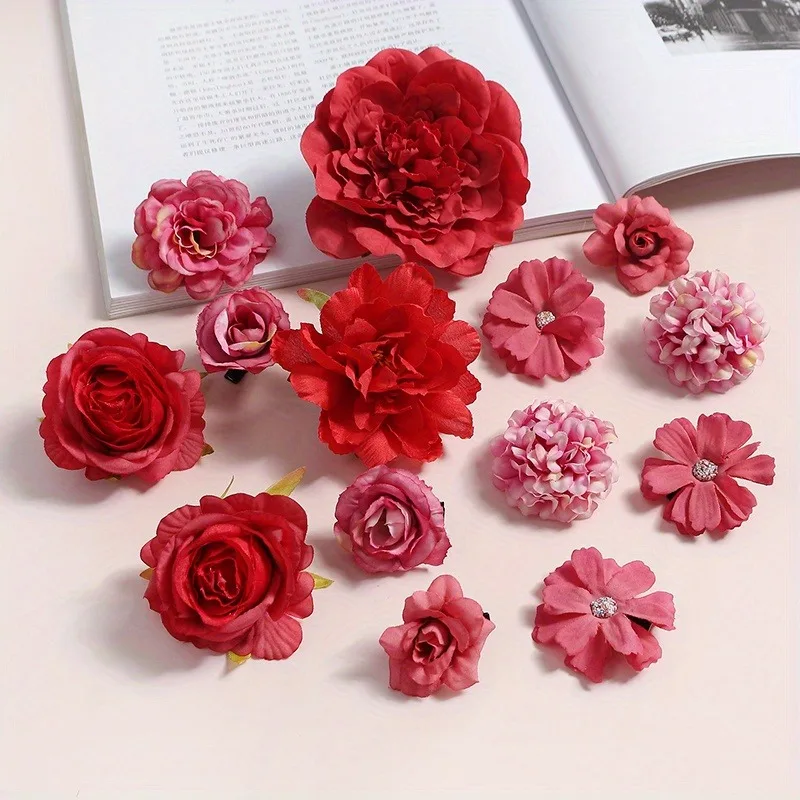 Mixed Rose Artificial Flowers Silk Fake Flowers Heads for Home Room Decor Wedding Decoration DIY Craft Garland Gifts Accessories