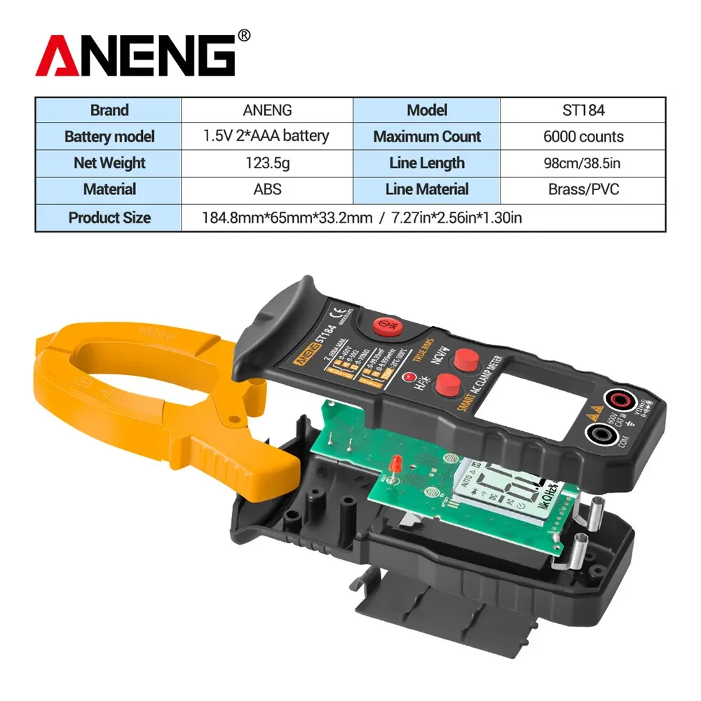 ANENG ST184 6000 Counts Digital Professional  Multimeter Clamp Meter True RMS AC/DC Voltage Tester AC Current Hz Capacitance Ohm