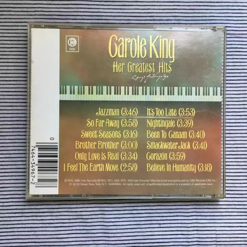 ซีดี แครอล คิง–เพลงฮิตที่ยิ่งใหญ่ที่สุดของเธอ: เพลงในอดีต (รีอัดซีดีปี 1999) เพลงป๊อป-โฟล์ค 14 บทเพลงที่ต้องมี คลาสสิกแห่งดนตรี