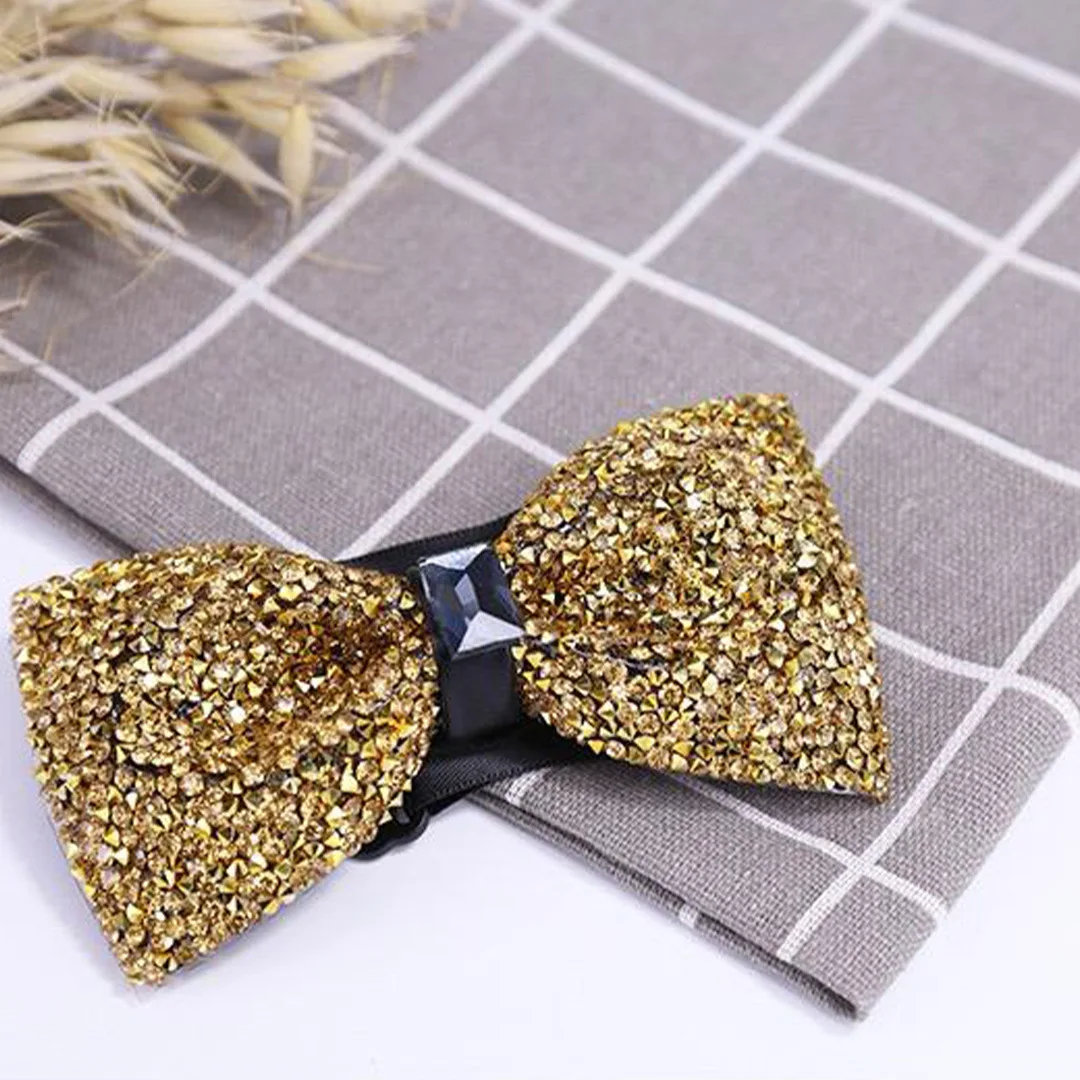 1 Piece Men's Glitter Rhinestone Bow Tie Shiny Full Rhinestone Bow Banquet Party Wedding Stage Event Gold Silver