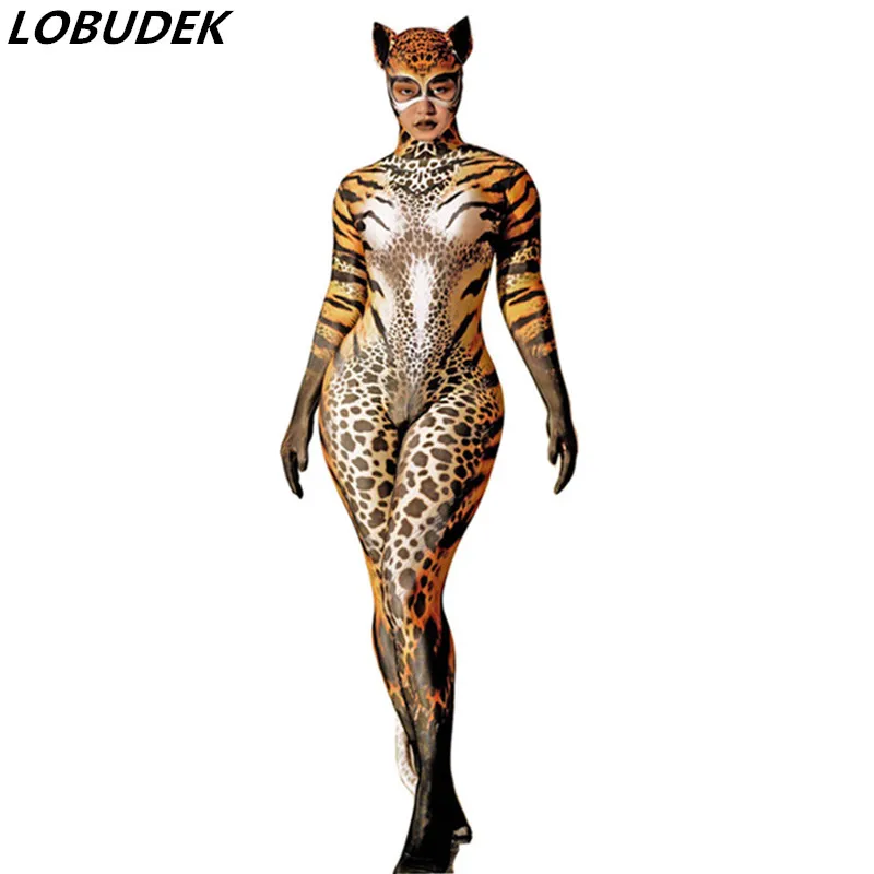 

Lady Nightclub Bar Singer Dancer Cosplay Costume Halloween Party Cat Role-playing Performance Skinny Jumpsuit Leotard Stage Wear