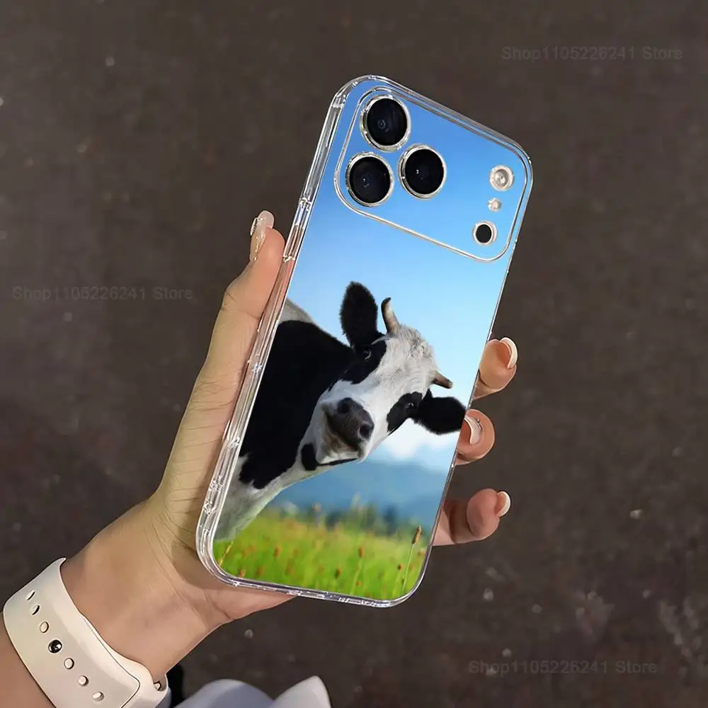 Cute Black White Dairy Cows Case For iPhone 17,11,12,13,16,14,15,Pro,Max,Plus,X,XS,XR,SE,Mini Transparent Soft Silicone