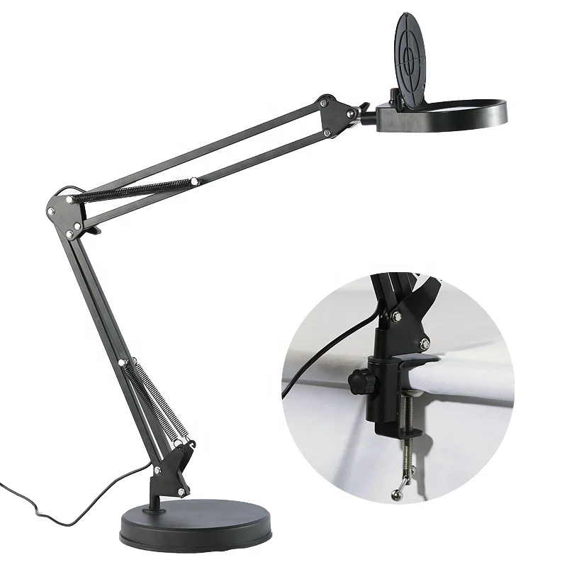 8X15X Magnifying Glass Lamp with Clamp and Stand LED Magnifier 5X Lens Adjustable Swivel Arm for Reding,Repair,Close Work 2IN1