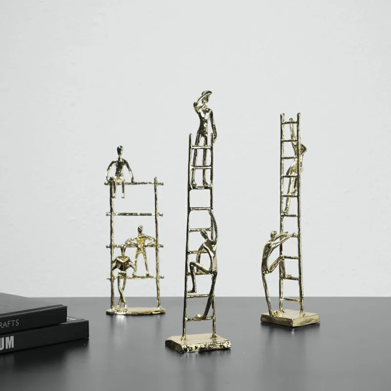 Climbing Ladders To Look Out For People Figure Statue Figurine Metal Arts Sculpture Desktop Home Decor Accessories Crafts Gifts