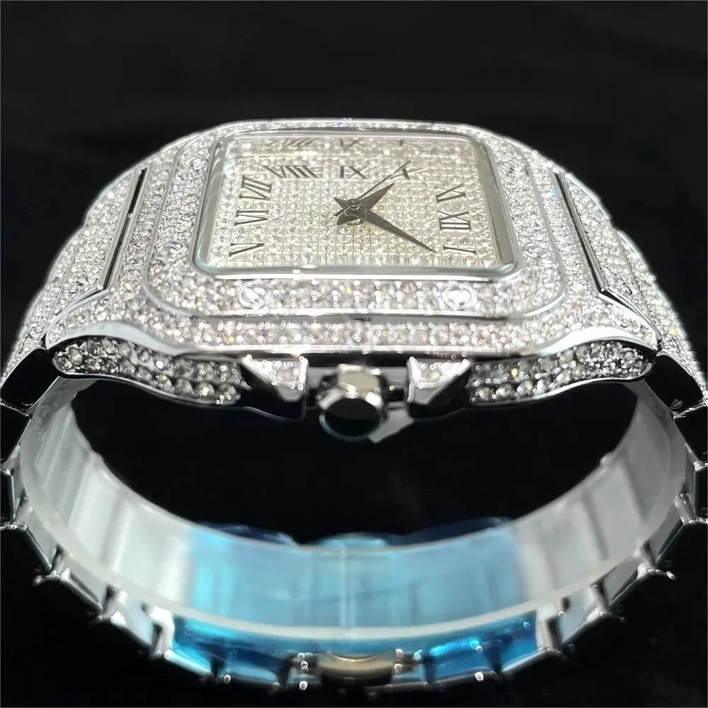 ساعة يد كوارتز مربعة من الفولاذ المقاوم للصدأ للرجال ، الماس المثلج ، ساعات AAA ، أزياء فاخرة ، هيب هوب ، تخفيضات كبيرة