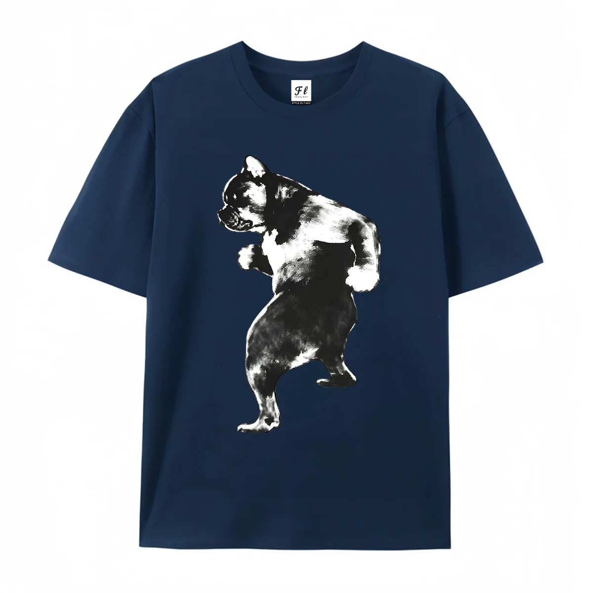Funny Anthropomorphic French Bulldog Graphic T‑Shirt Playful Boxing Pose Dog Pet Lover Art Tee Monochrome Grayscale Unisex Tee