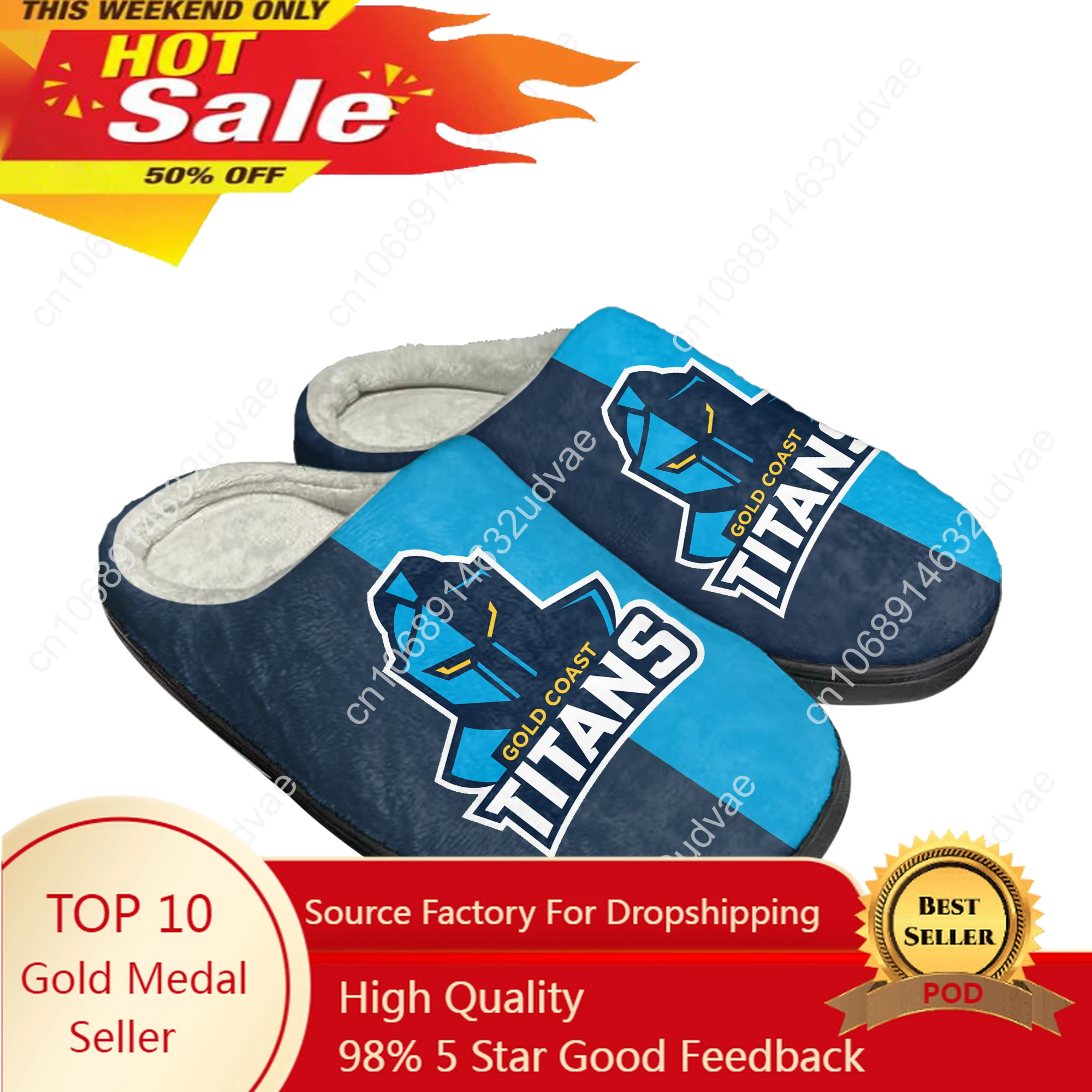 

Gold Coast Titans Australian Rugby Home Cotton Slippers Mens Womens Plush Bedroom Casual Keep Warm Shoes Thermal DIY Shoe