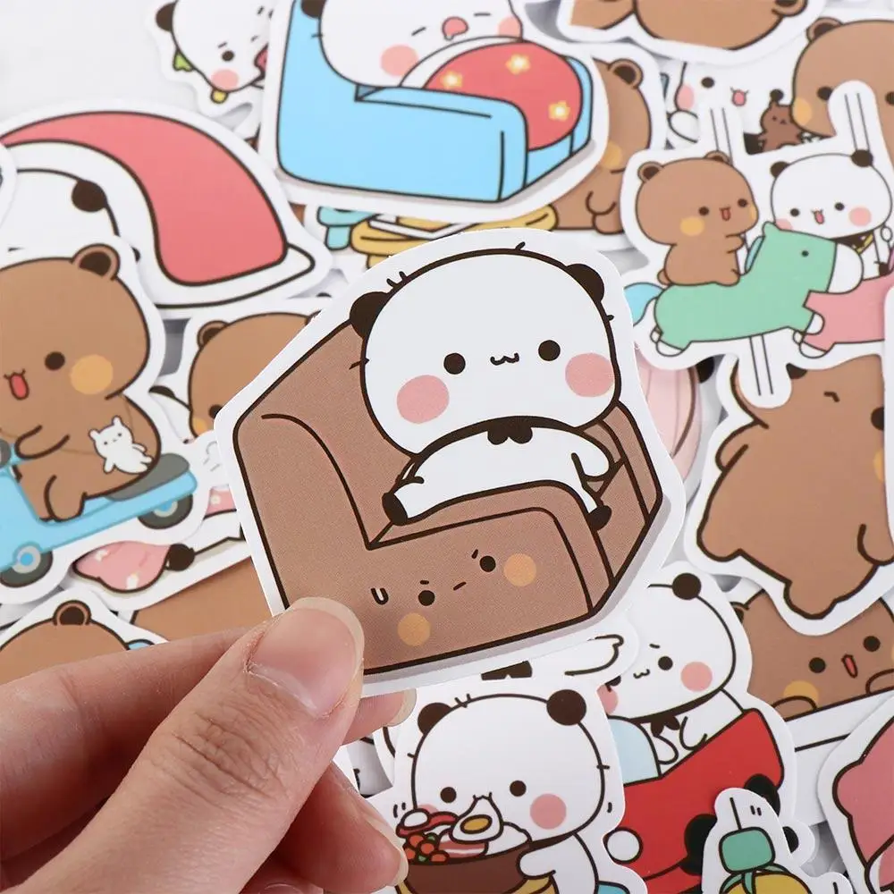 

50sheets/set Bear Cute Bear and Panda Stickers Waterproof Panda Cartoon Bear and Panda Stickers Cartoon PVC Bubu Dudu Stickers