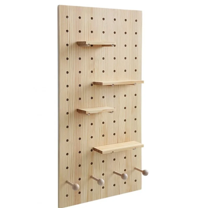 custom.KEWAY Large Wooden Wall Mounted Pegboard Display Organization Storage Wall Hooks Shelf Ped Board