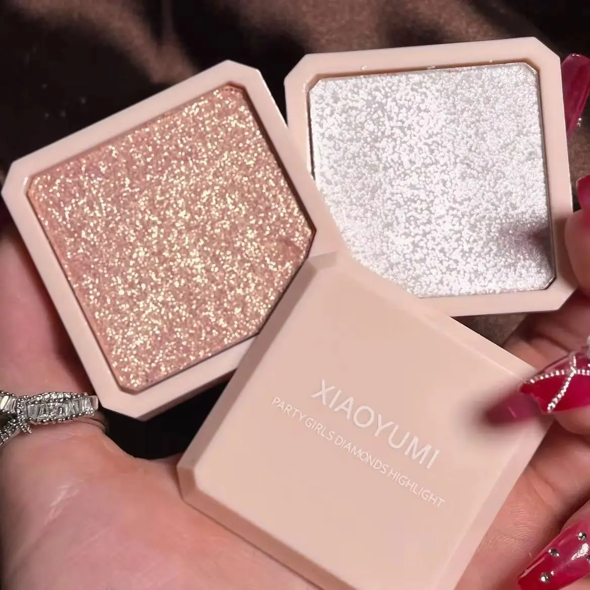 พาเลทท์อินทูโทนไฮกลอสเฟซและอายกลอสแบบบูรณาการ แผ่นดิสก์สูงผสมผสานสีชมพูประกายมุกประกายยาวนาน