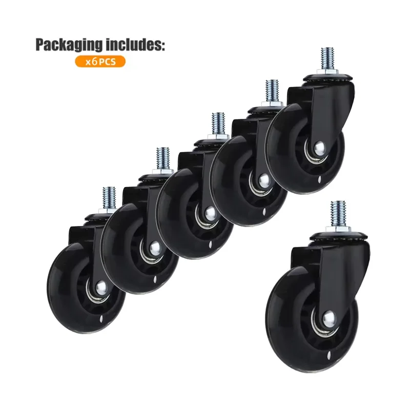 6 Pcs 2.5 Inch Screw Rod M6/8/10 Universal Movable PU Wheel Universal Home Wheel Trolley Caster Light Small Wheel