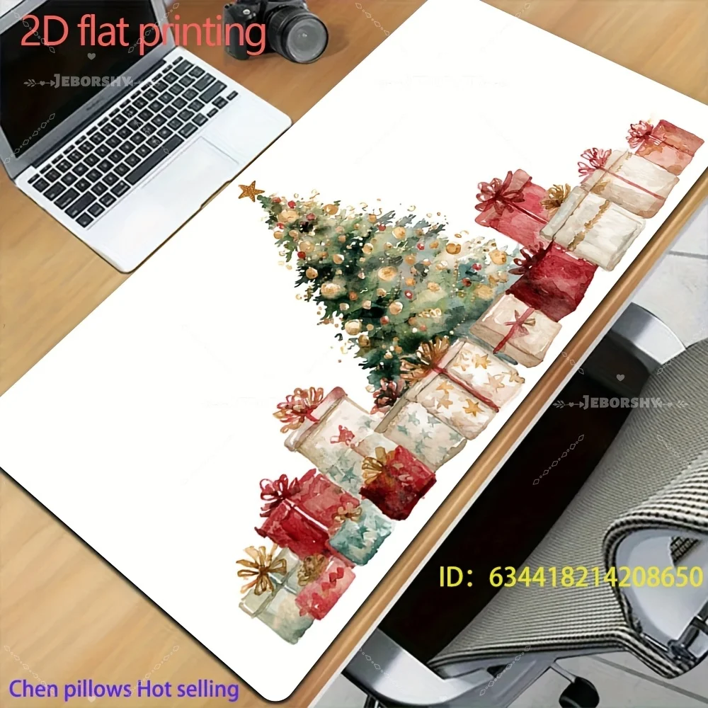 

Watercolor Christmas Tree & Gift Print Large Mouse Pad Festive Desk Mat