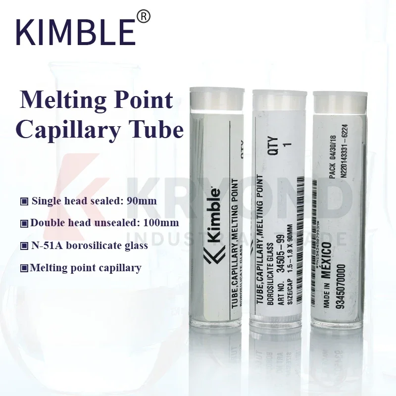 Kimble Melting Point Capillary Tube Diameter 1.3-1.6mm/1.5-1.8mm Length 90/100mm One End Sealed Original Product （