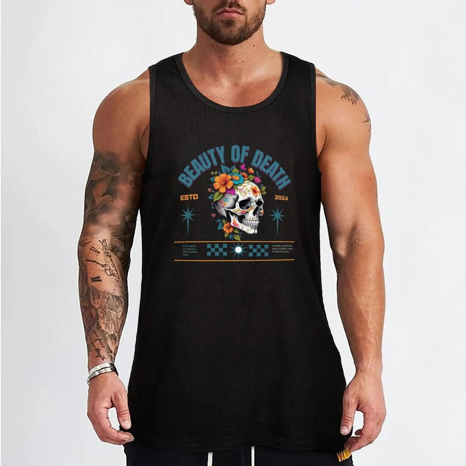 Whispers of Eternity: The Floral Skull Tank Top t shirts T-shirt for fitness